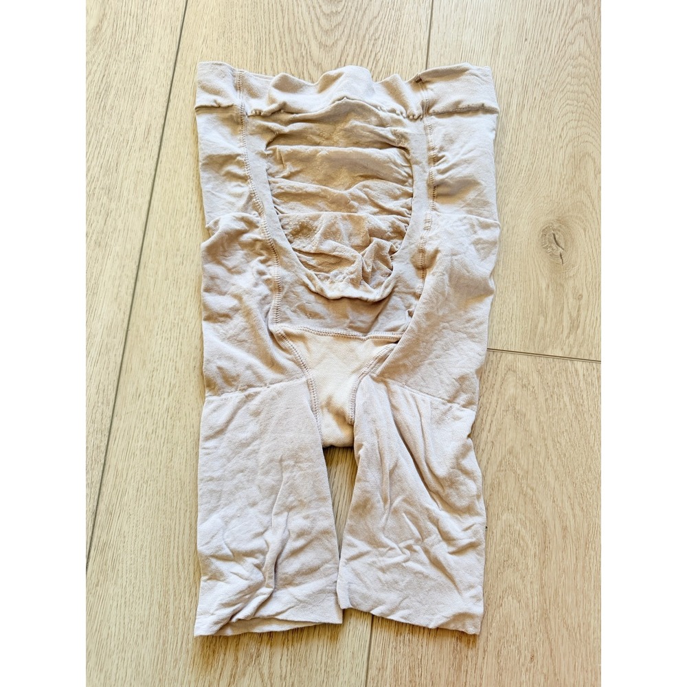 Spanx Higher Power Mid-Thigh Shaper Nude Beige High Waist Shapewear Shorts A
